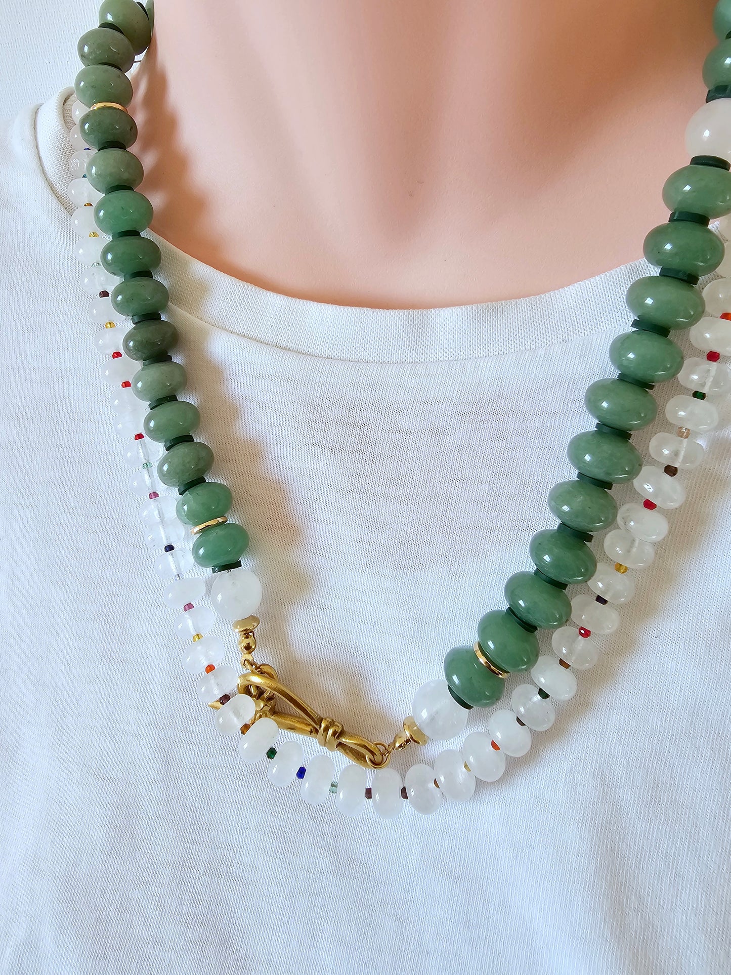 Genie's Green Aventurine and Moonstone Chunky Necklace