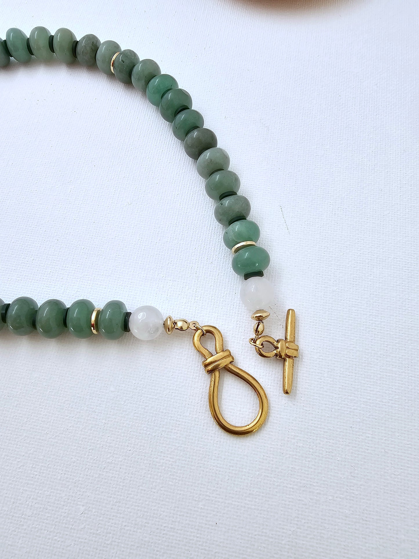 Genie's Green Aventurine and Moonstone Chunky Necklace