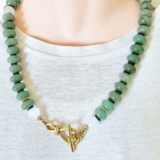 Genie's Green Aventurine and Moonstone Chunky Necklace