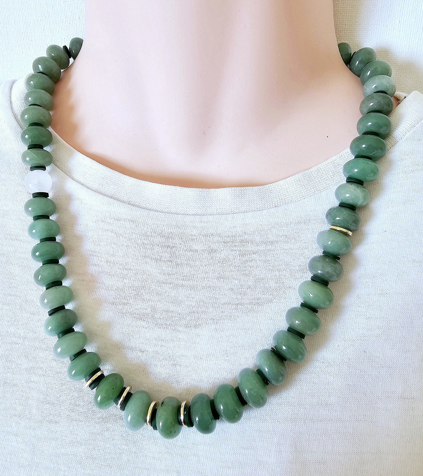 Genie's Green Aventurine and Moonstone Chunky Necklace